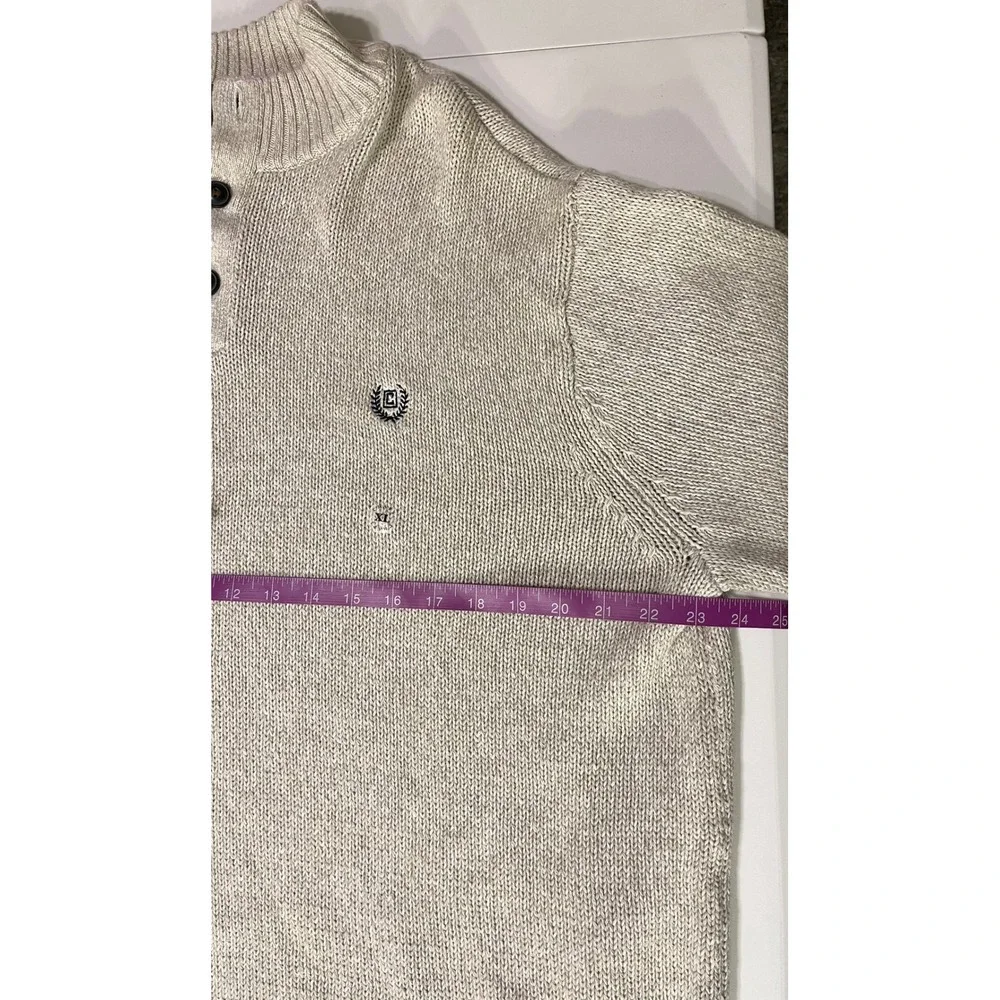 Chaps Mens Twist Mockneck Sweater Arctic Twill‎ XL Elbow Patches Button Accent